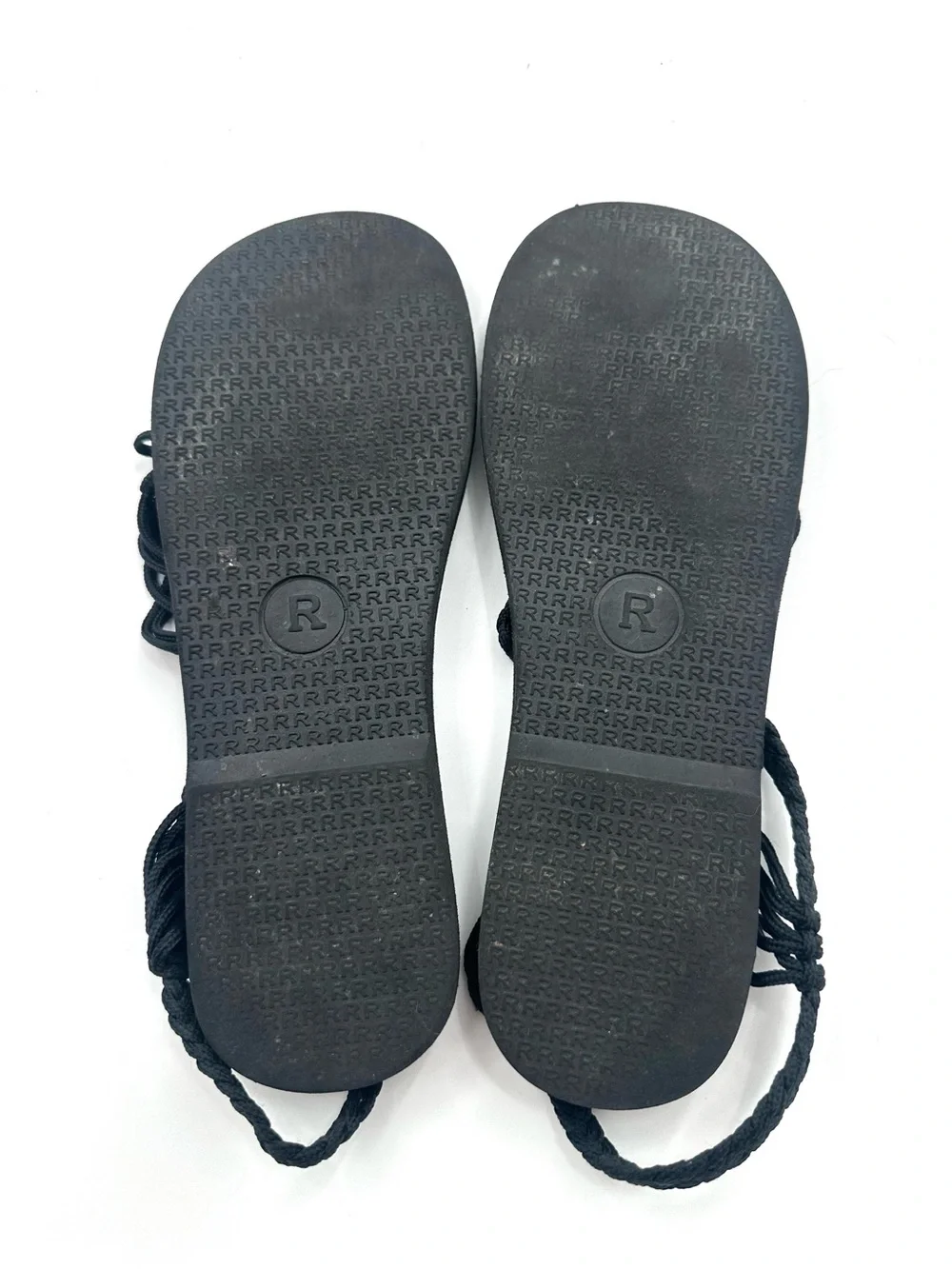 Plaka Palm Leaf Black Strappy Flat Sandals Women's Size 10